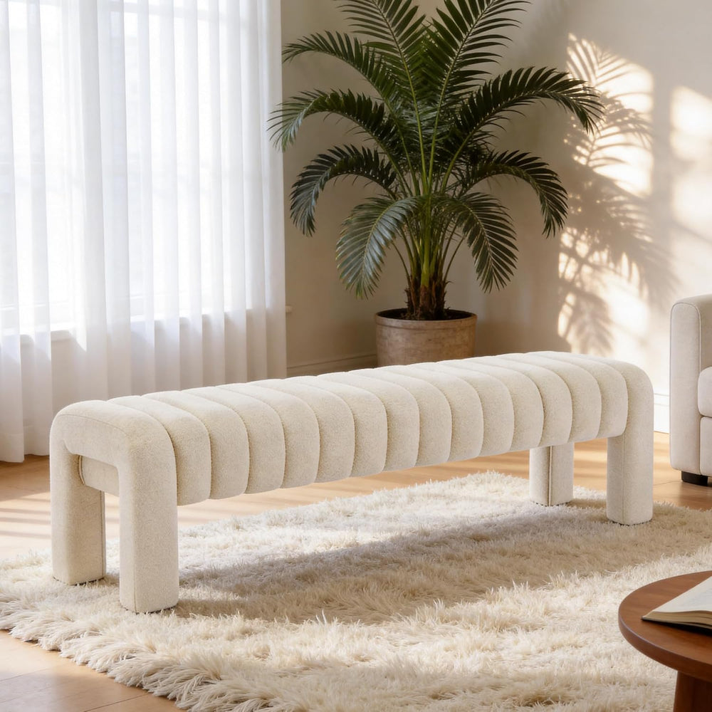 63" Bedroom Bench, Upholstered Entryway Bench, Modern End of Bed Ottoman...
