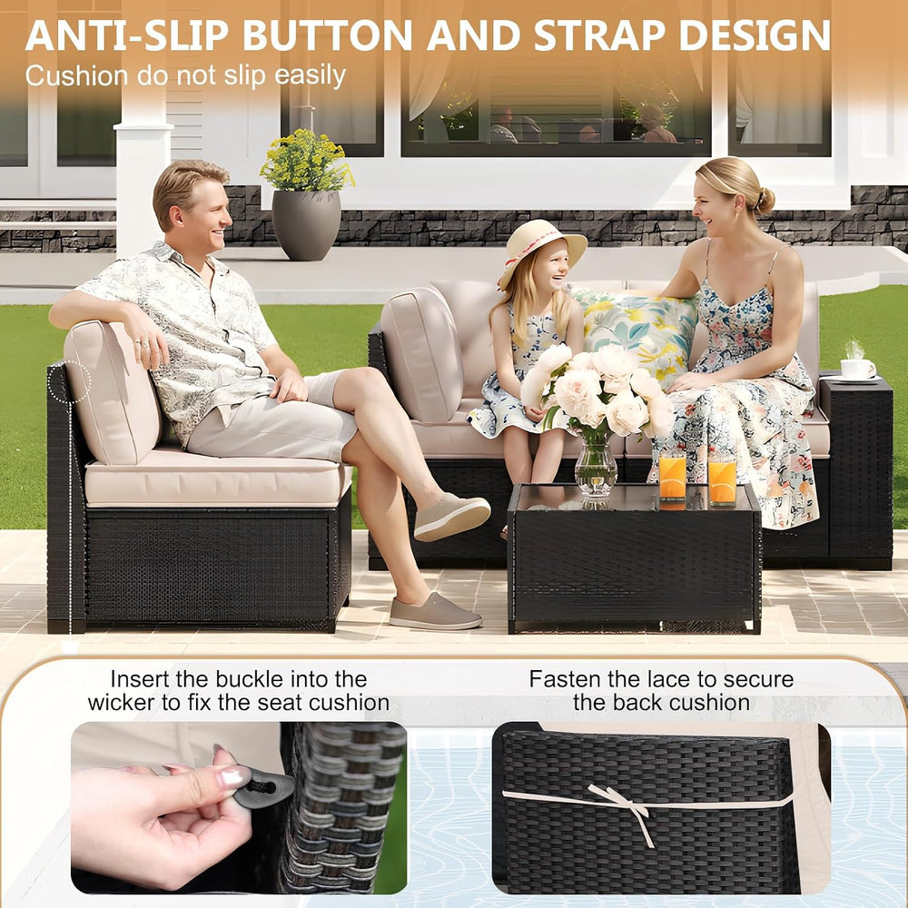 5 Pieces Patio Furniture Set, Outdoor Sofa with Waterproof Cushions&Ottom...