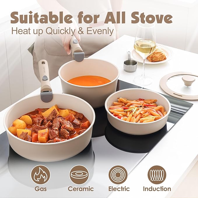 SENSARTE 24 Piece Ceramic Pots and Pans Set, Nonstick Detachable Handle Cookware