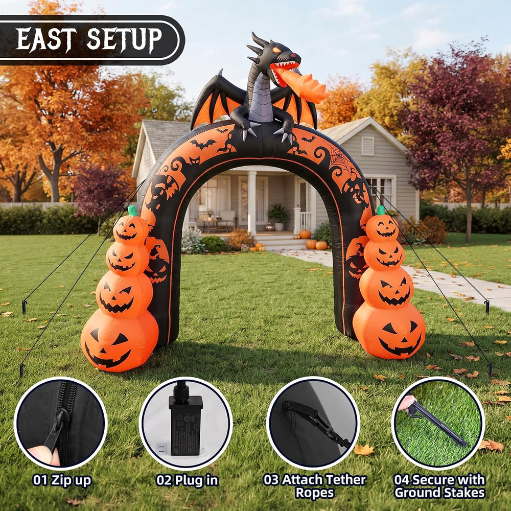 Max Fun 10 FT Tall Halloween Inflatables Dragon Pumpkin Archway Outdoor Decor...