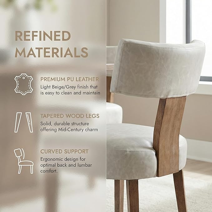 HNY Mid Century Modern Dining Chairs Set of 4, Farmhouse PU Leather Upholster...