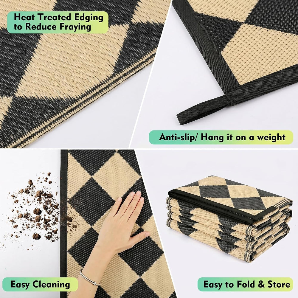 fifame 9x18 Outdoor Rug, Plastic Woven Patio Mat, Waterproof RV Camping Rug