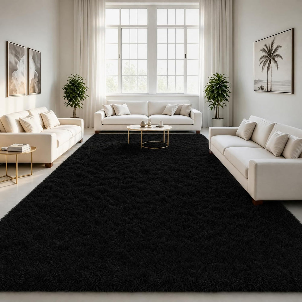 LOCHAS 8x10 Area Rugs Fluffy Living Room Carpets for Kids Bedroom, Black