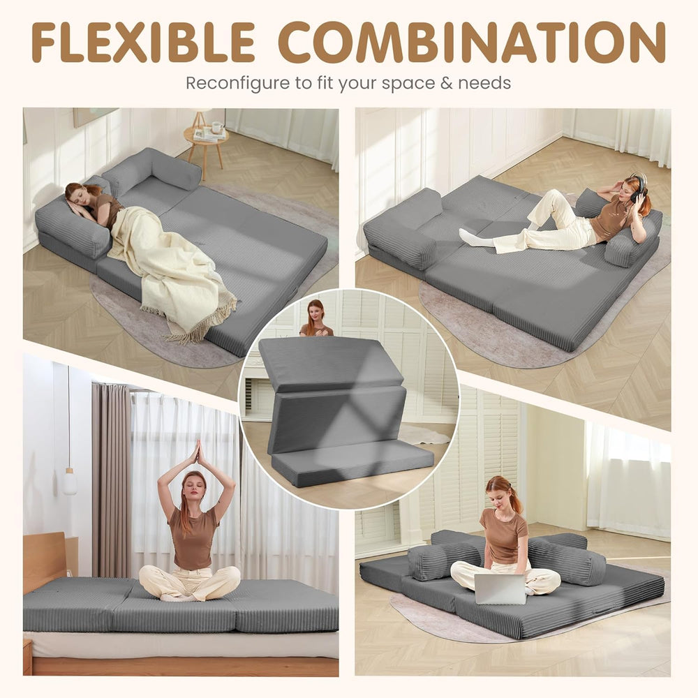 Convertible Sofa Bed,5-in-1 Tri-Fold Boneless Couch with Removable Armrests &...