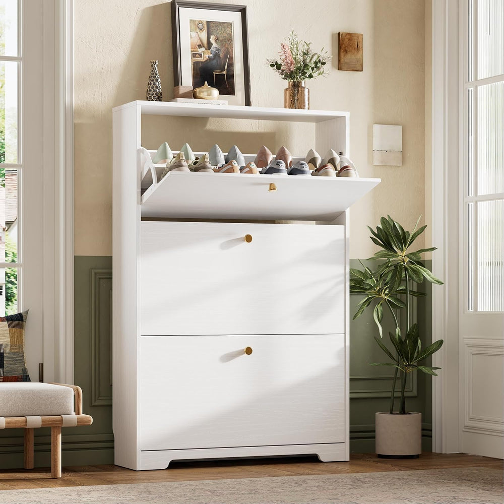Shoe Cabinet with 3 Flip Drawers, Narrow Shoe Organizer Cabinet, Freestanding...