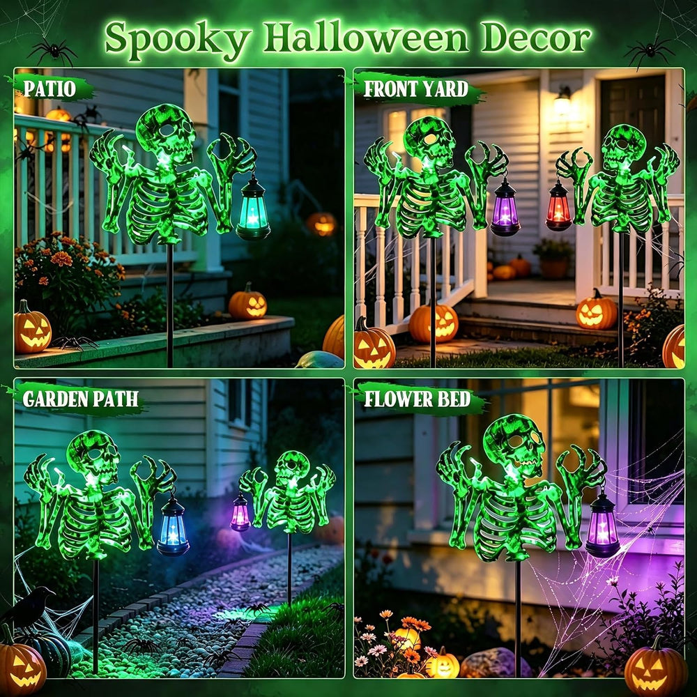 Halloween Skeleton Decorations Outdoor,Spooky Green Glowing Iron Skull