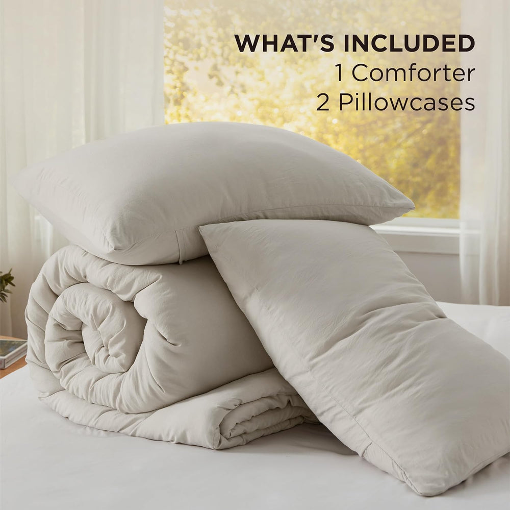 Bedsure King Comforter Set Prewashed Soft Bedding Set 3Pcs Beige 104"x90...