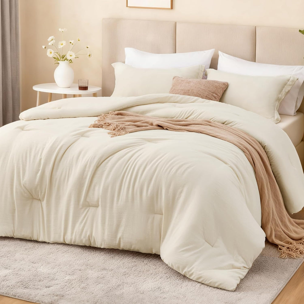 Love's cabin Beige Full Comforter Set, 3-Piece Prewashed Bed Set