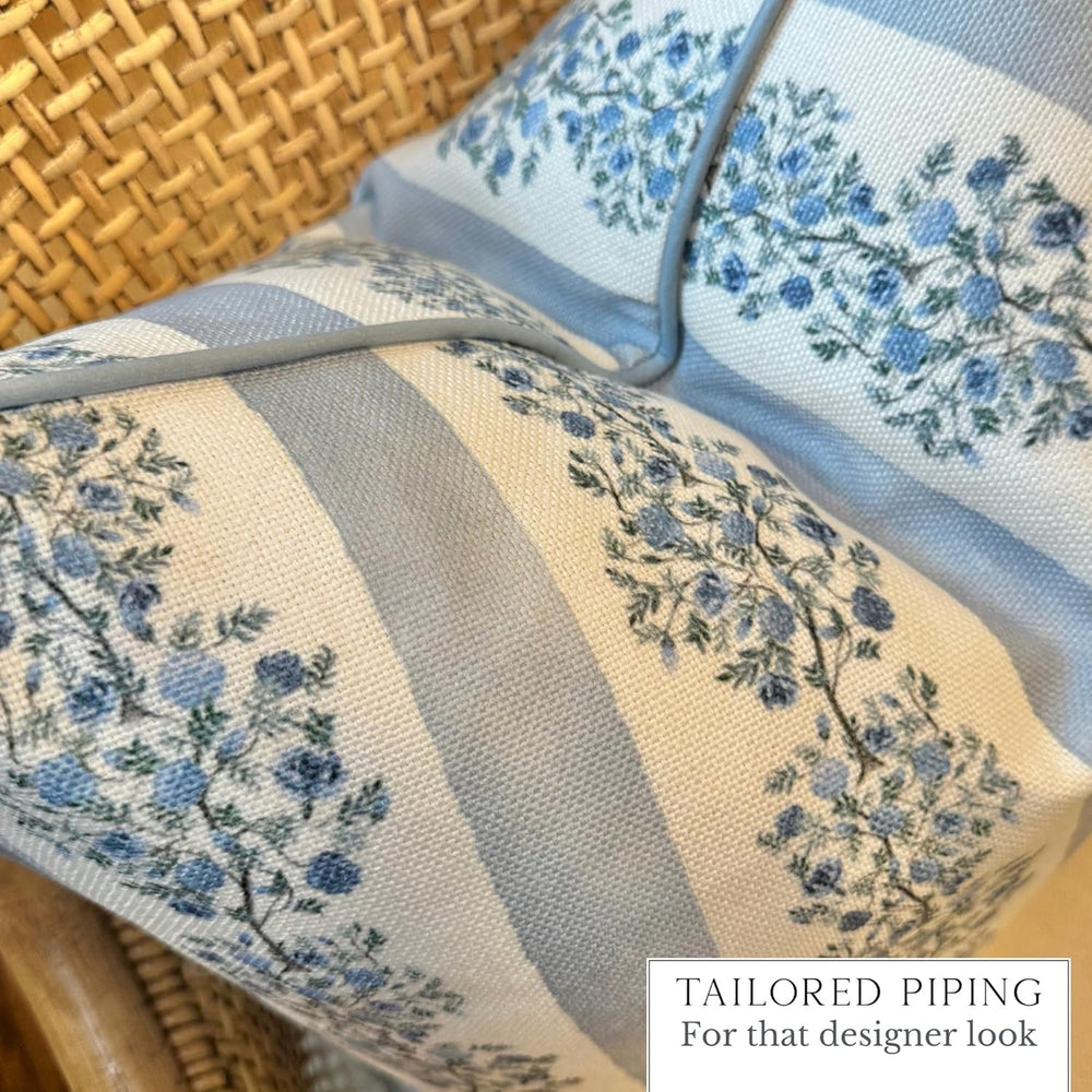 Jillien Harbor “The Juliet” Floral Block Print Pillow Cover – Soft Blue and O...