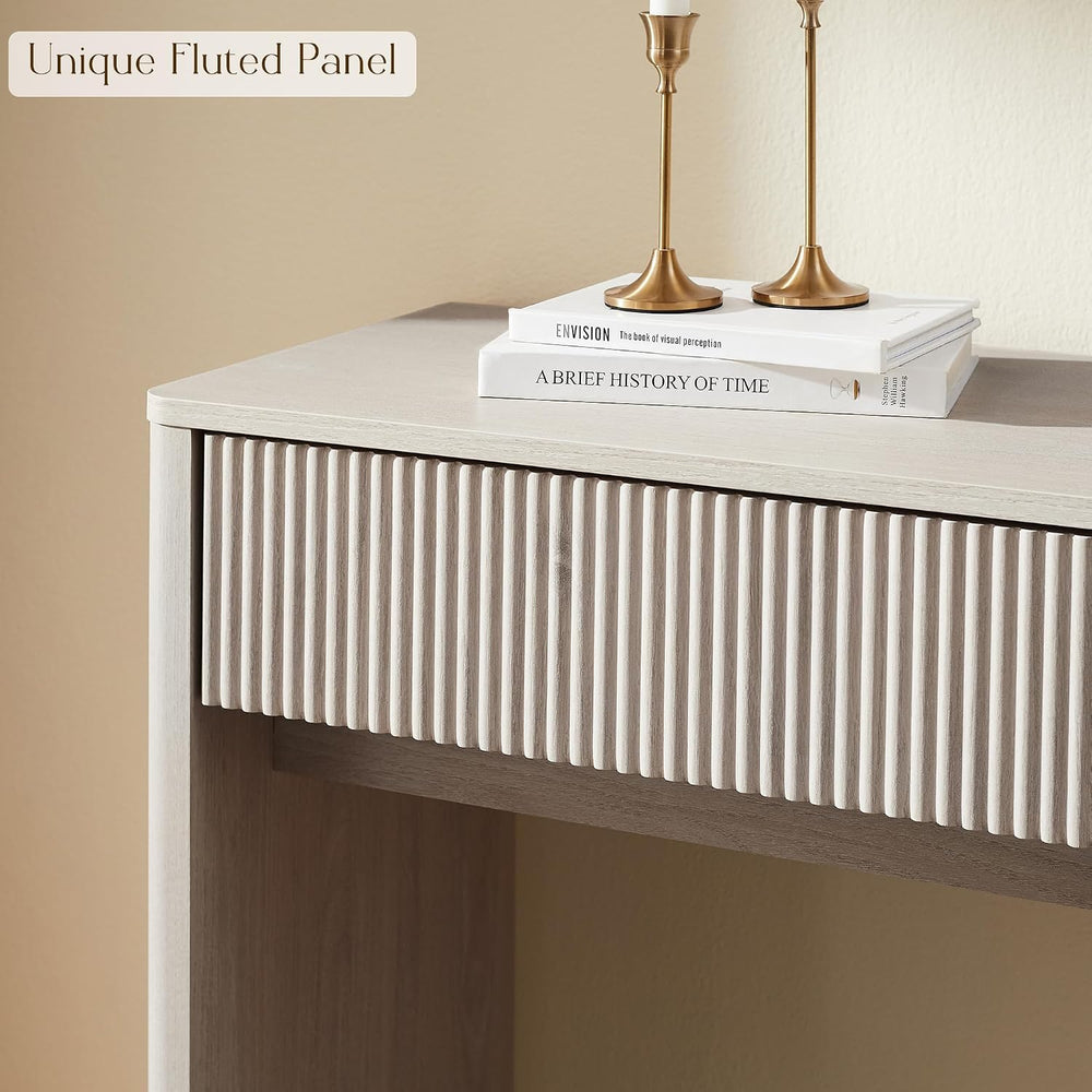 OKD 63" Fluted Console Table for Entryway with 2 Large Drawers, Alder White