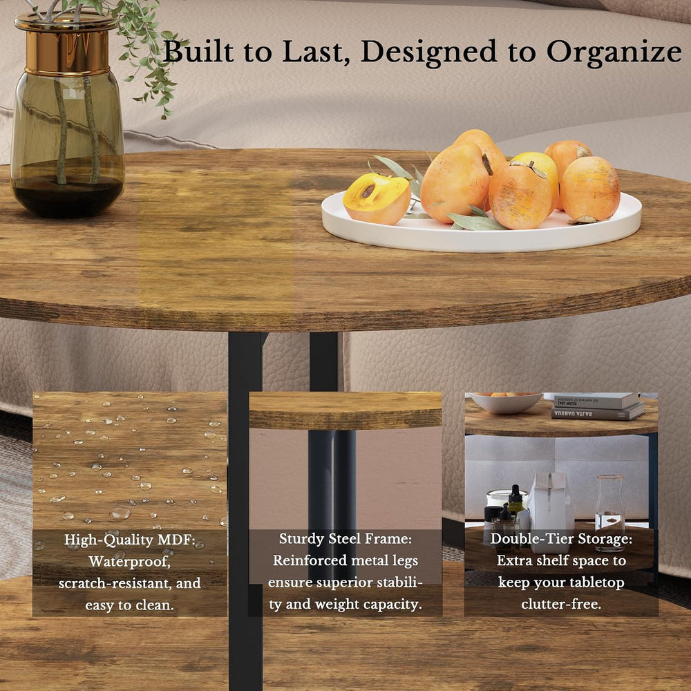 3-Piece Round Coffee Table Set | MDF|Open shelf for |Bedroom|Living room|Dorm...