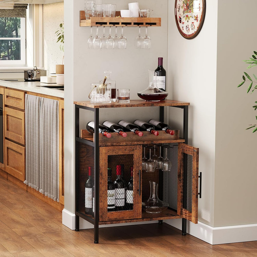 X-cosrack Wine Bar Rack Cabinet with Detachable Wine Rack, Coffee Barwith Gla...