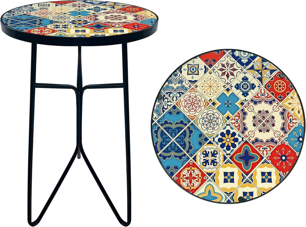 Mosaic Round Sode Tea Table, Outside Unique Furniture, Small End Outdoor Side...
