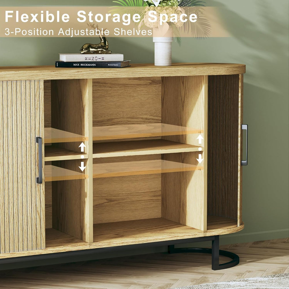 HUAHUU Sideboard Buffet Cabinet with Storage, 54.3" Fluted Tambour, Adju...