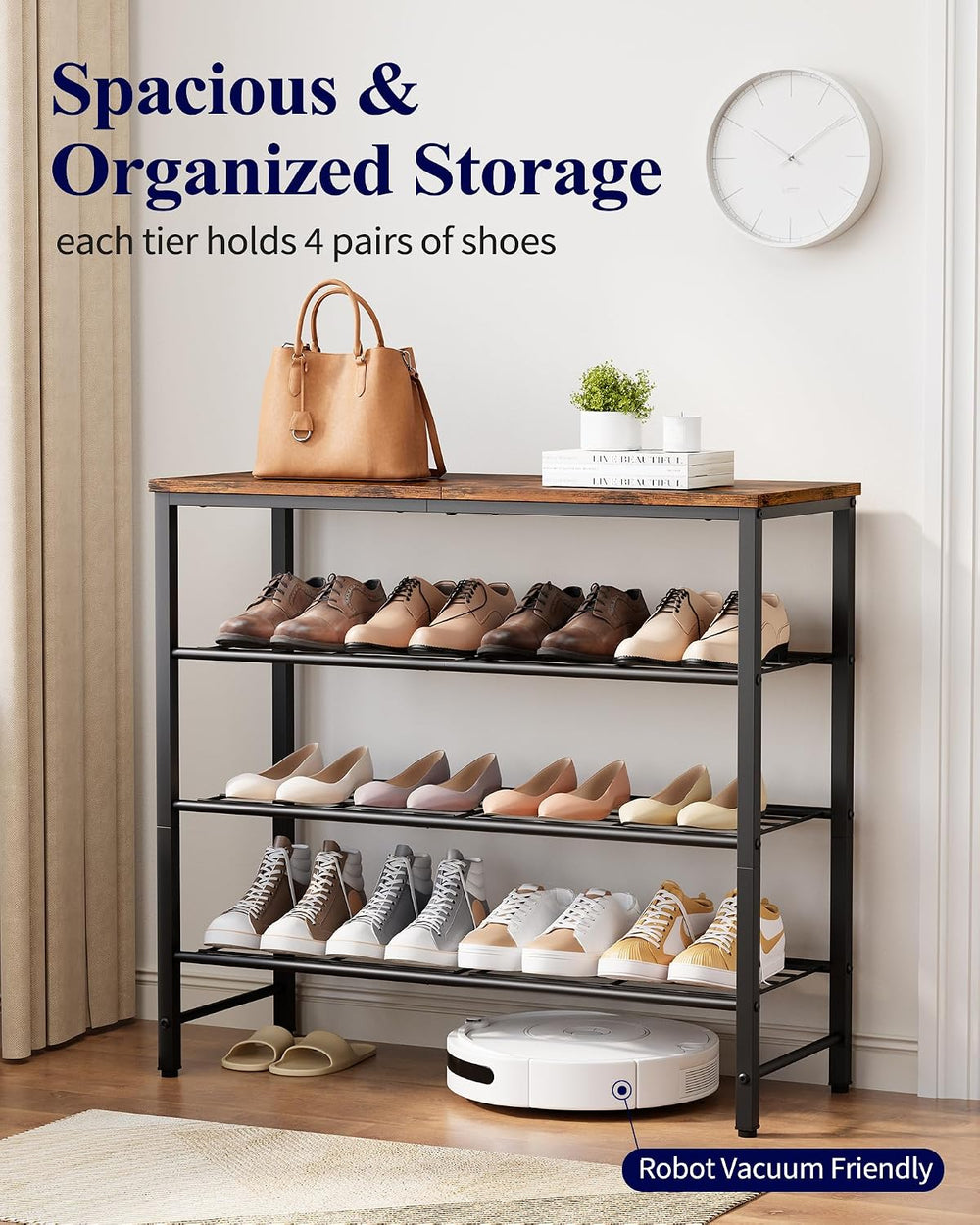 Kitsure Shoe Rack for Closet, Shoe Storage, 29.5" Wide - 4 Tier, Brown |...
