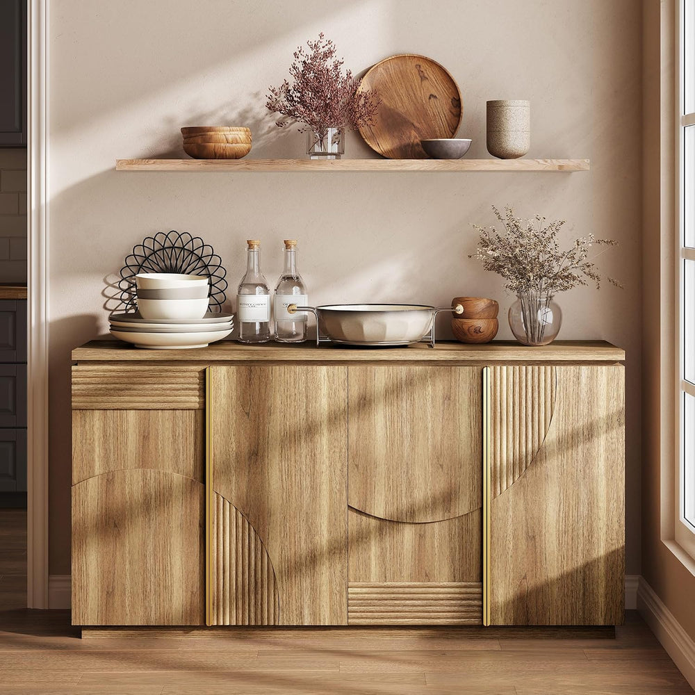 BELLEZE Sideboard Buffet Cabinet with Storage, 62 Inch Mid Century Modern Arc...