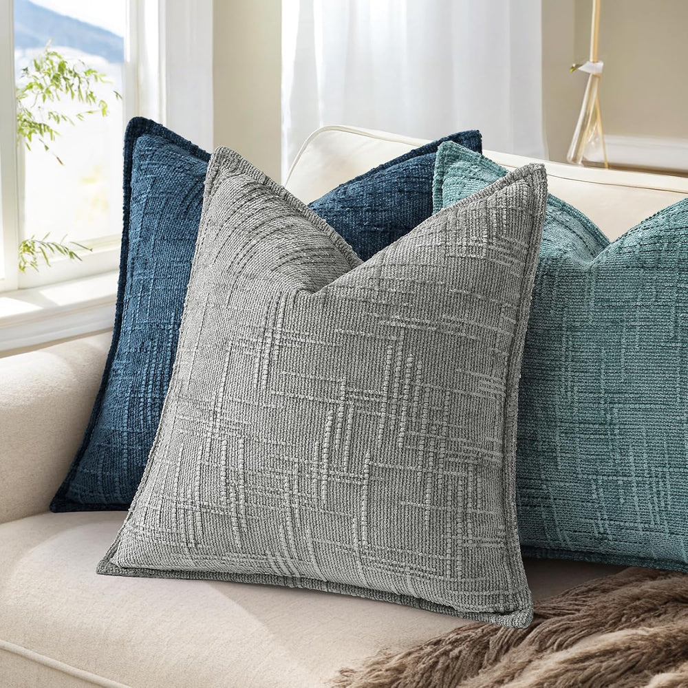 decorUhome Chenille Decorative Throw Pillow Covers 22x22 Set of 2, Navy