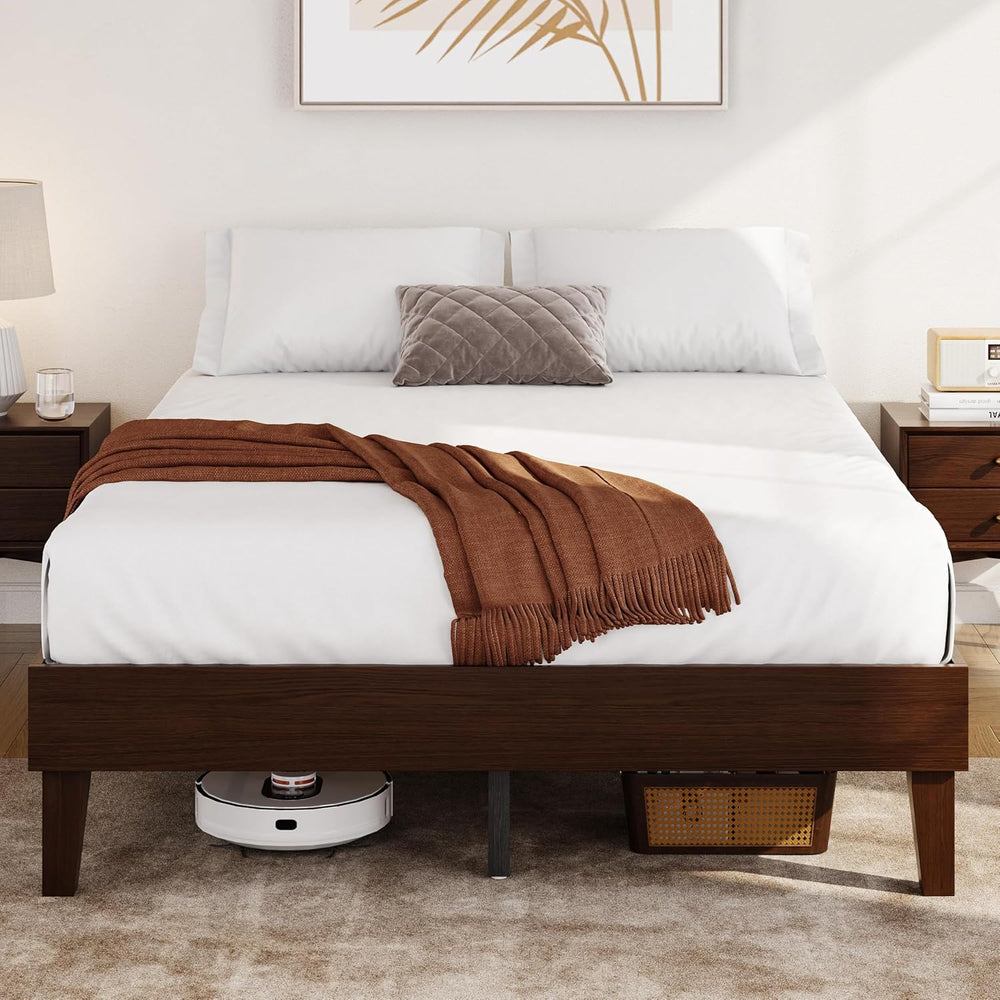 Yaheetech Full Size Solid Wood Platform Bed Frame Low-Profile Dark Walnut