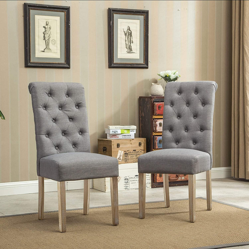 Roundhill Furniture Habit Grey Solid Wood Tufted Parsons Dining Chair (Set of...