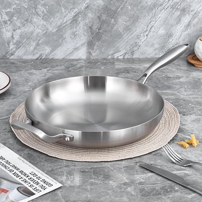 LOLYKITCH 14 Inch Tri-ply Stainless Steel Frying Pan
