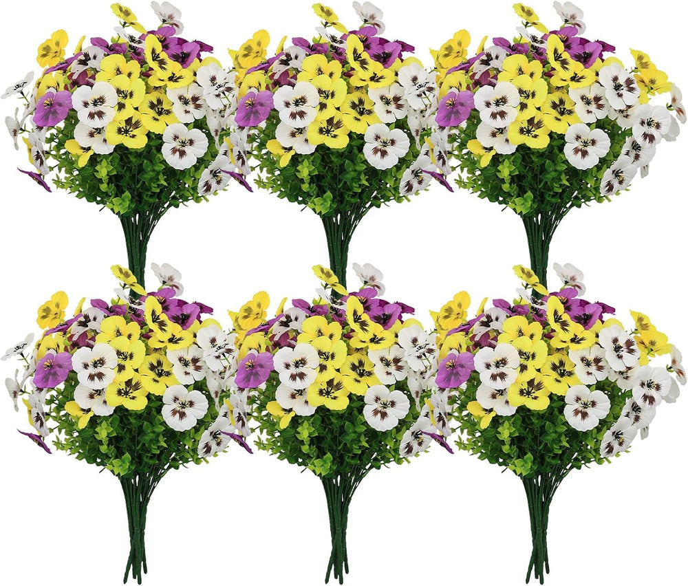 36 Pcs Artificial Pansy Flowers for Outdoor, UV Resistant Faux Plants