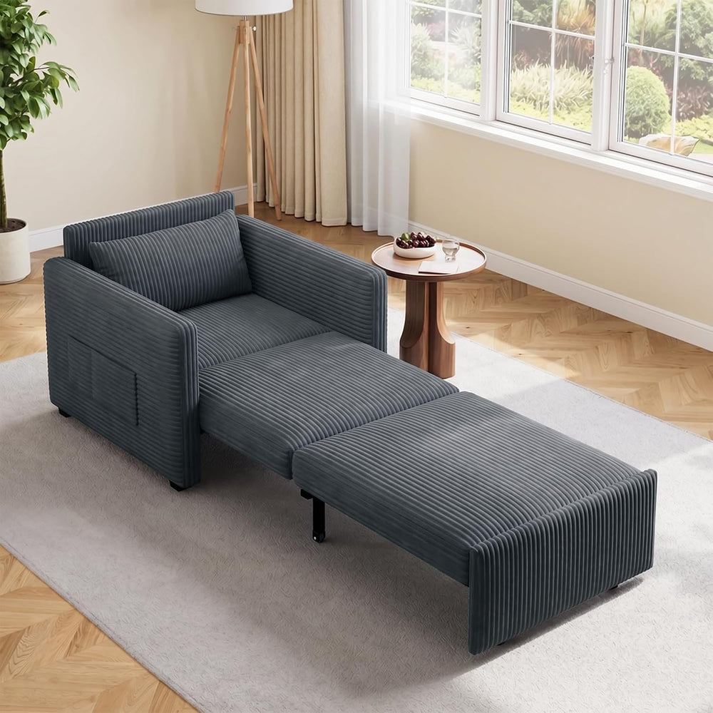 Ahomly 3 in 1 Pull Out Sleeper Chair, 75.2โ Corduroy Single Sofa, Dark Gray