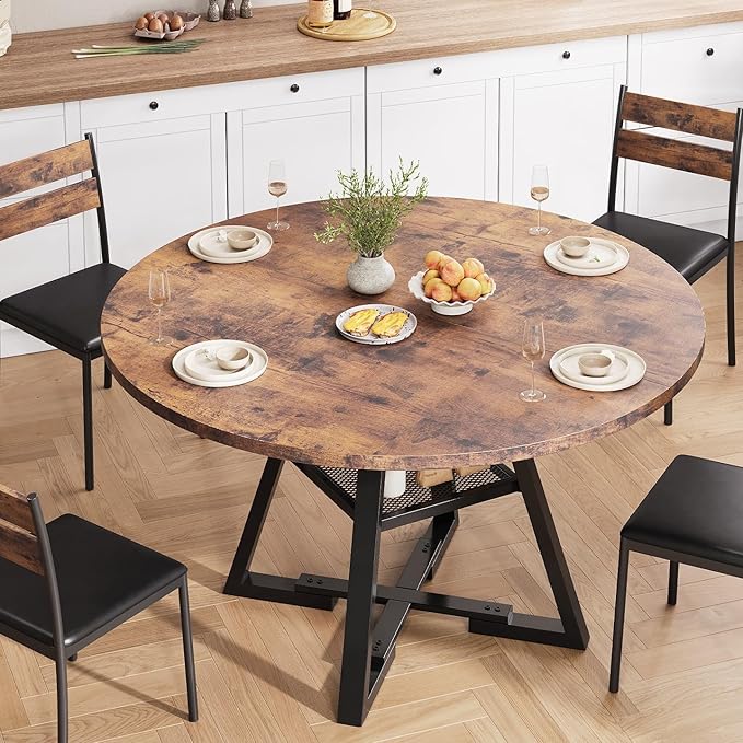 Round Dining Table for 4,Kitchen Dining Room Circle Dinner Pedestal Table,Spa...