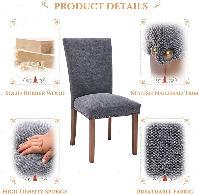 Parsons Dining Chairs Set of 6, Upholstered Nailhead Dining Room Kitchen Side...