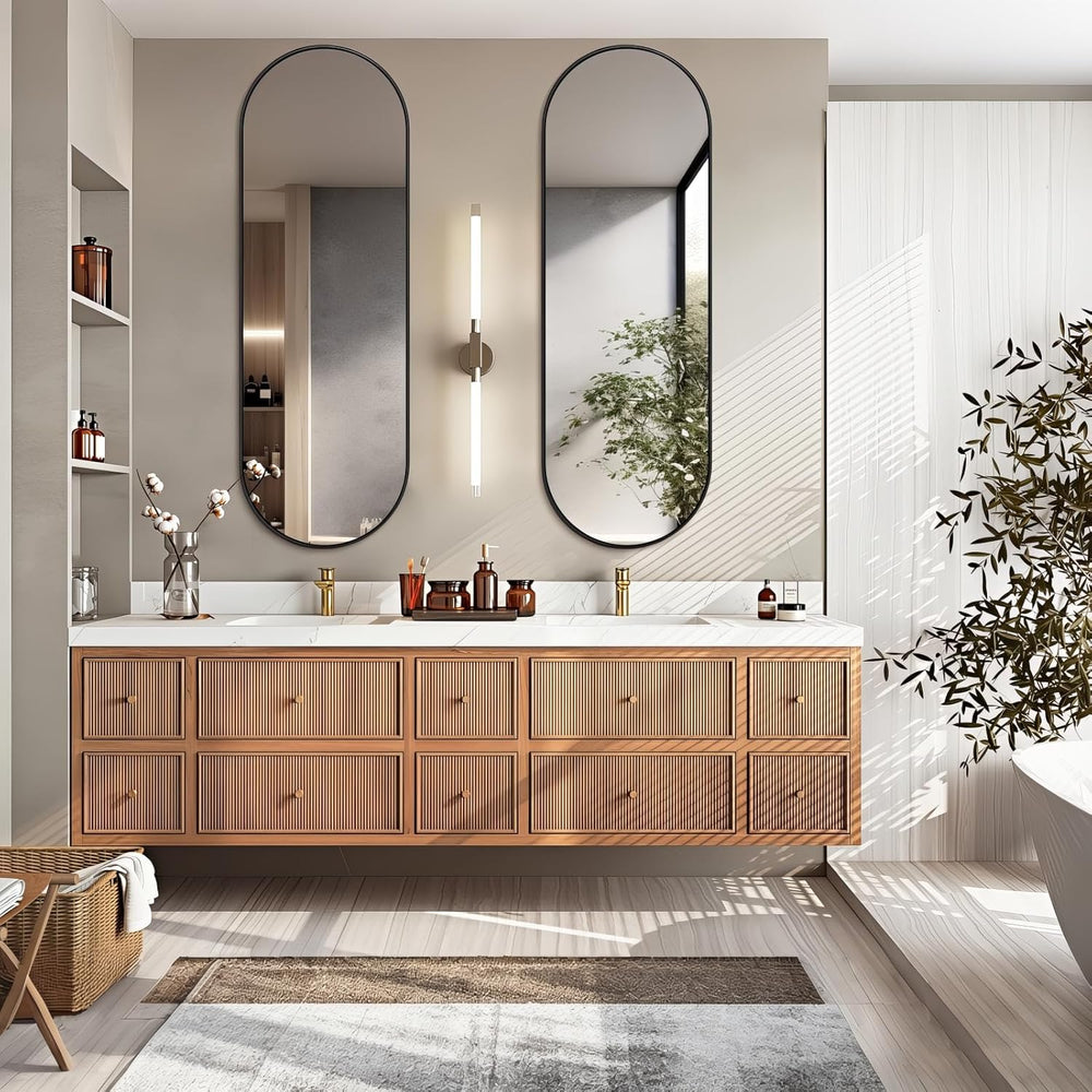 Niccy Oval Full Length Mirrors, Long Wall-Mounted Mirror, Black, 48"ร16&...