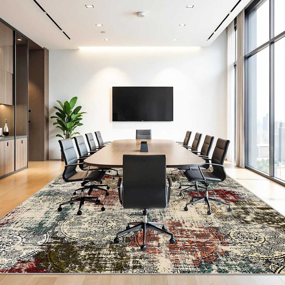 Living Room Area Rug 12x15:Abstract Large Washable Thin Non-Slip Easy Clean