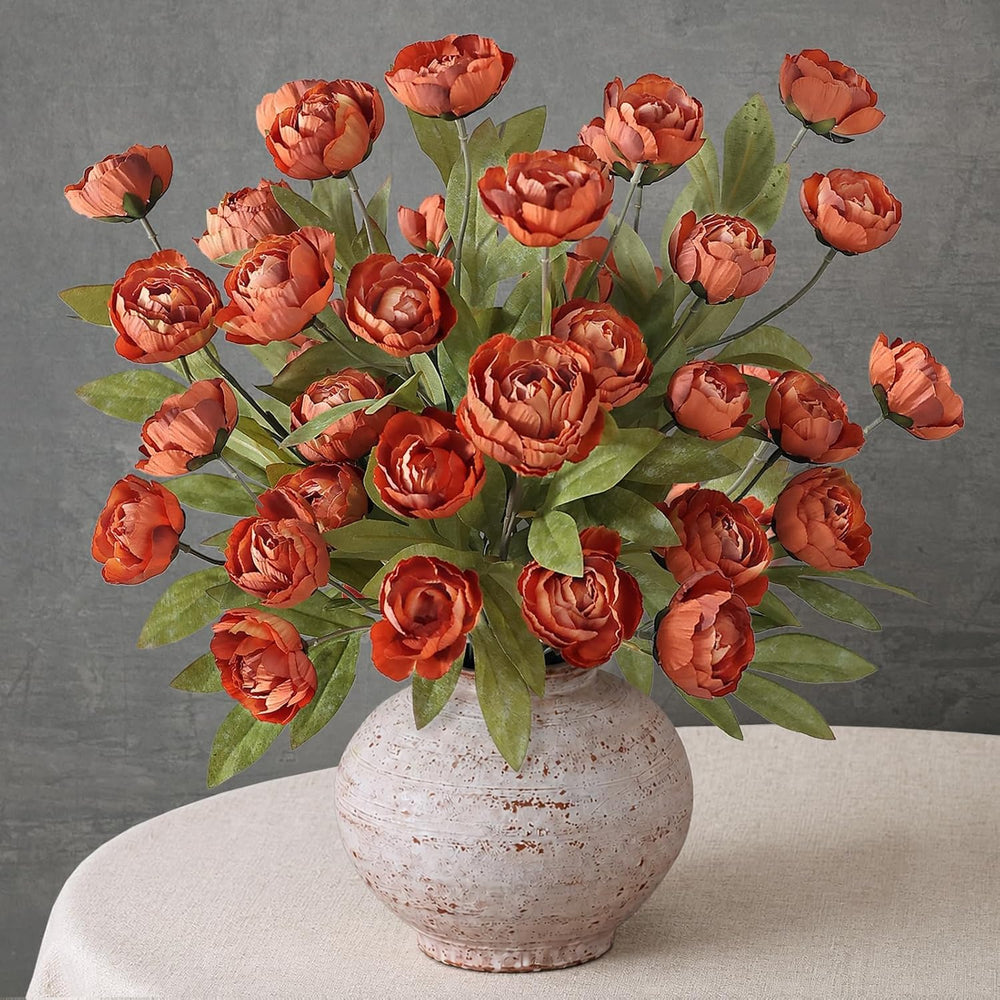6 Pcs 27" Artificial Fall Peony Silk Flower Stems for Vase Decor(Orange)