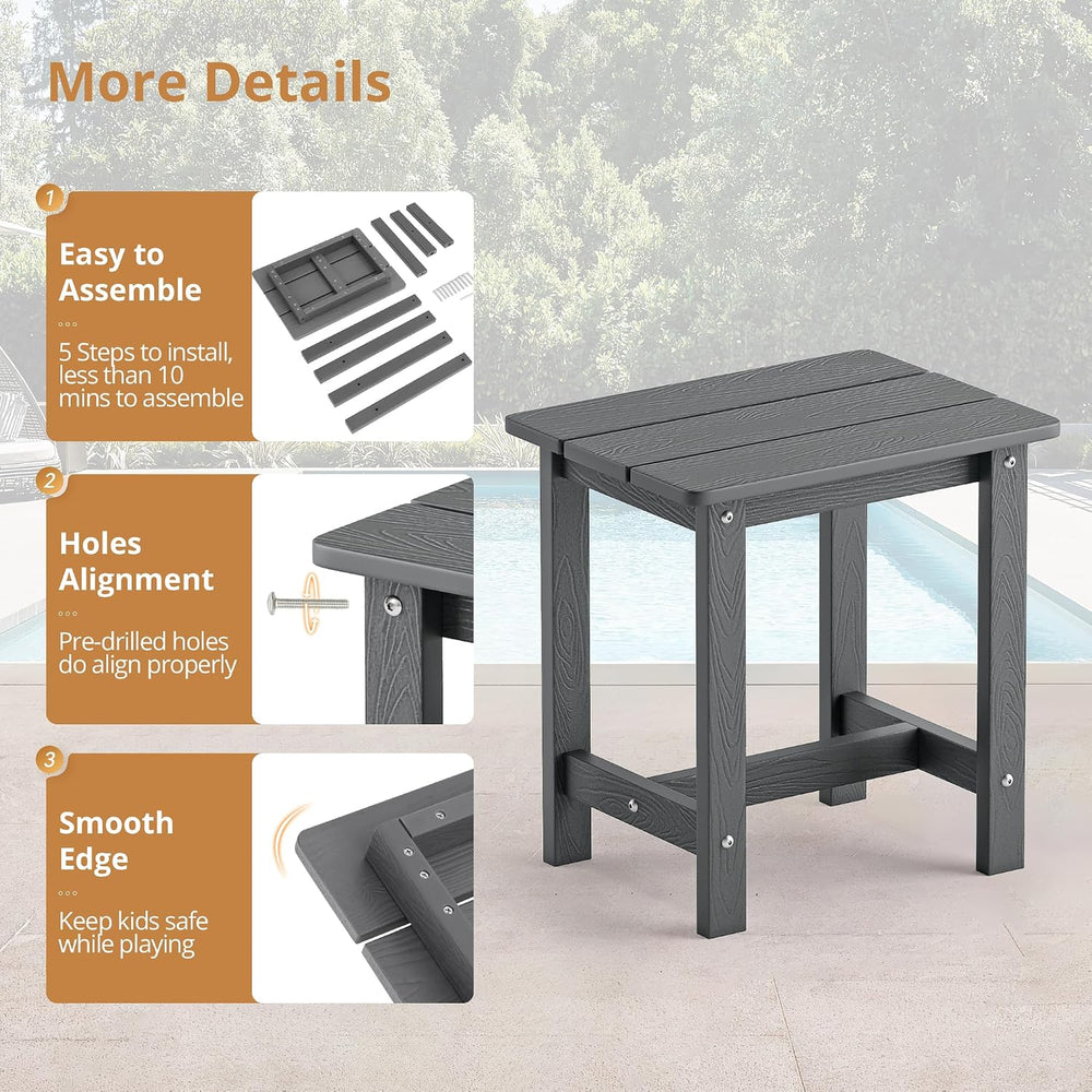 LUE BONA Outdoor Side Table, HDPS Small Outdoor Adirondack Side Tables, Outsi...