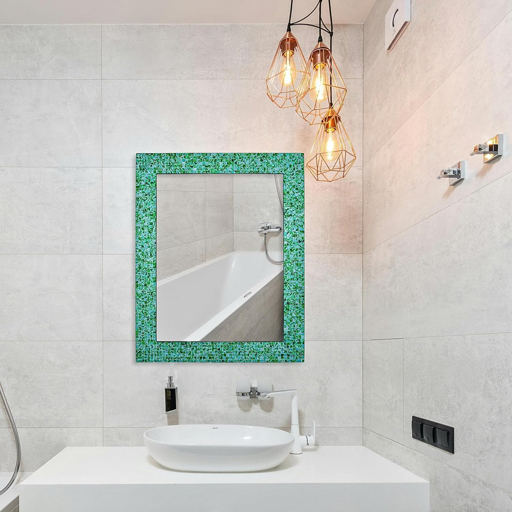 30" x 24" Handmade Mosaic Glass Wall Mirror, Decorative Framed Acce...