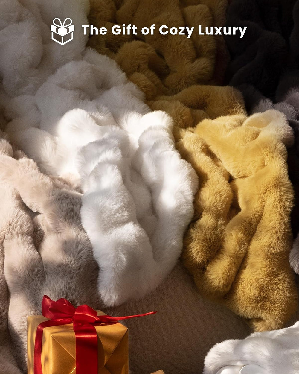 Ultra Soft Cozy Faux Fur Throw Blanket, Fuzzy Plush Thick Bubble Blanket, Lux...