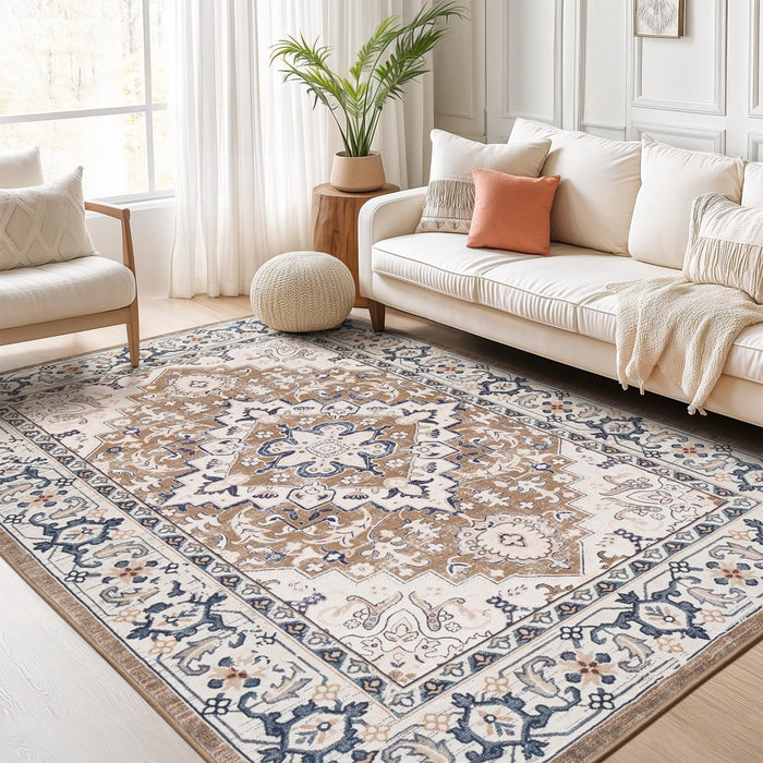 Lofus 6x9 Area Rugs for Living Room Bedroom, Soft Boho Carpet Floral Brown