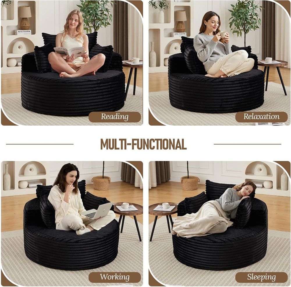 Oversized Round Chair Lounge Chaise Indoor, 50'' Single Sofa Black