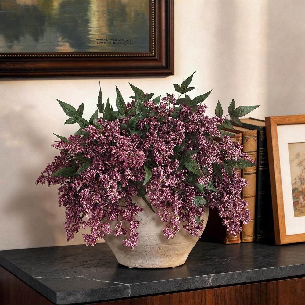 6Pcs 17"Lifelike Artificial Nandina Berry Stems for Vase Decor(Dusty Plum)
