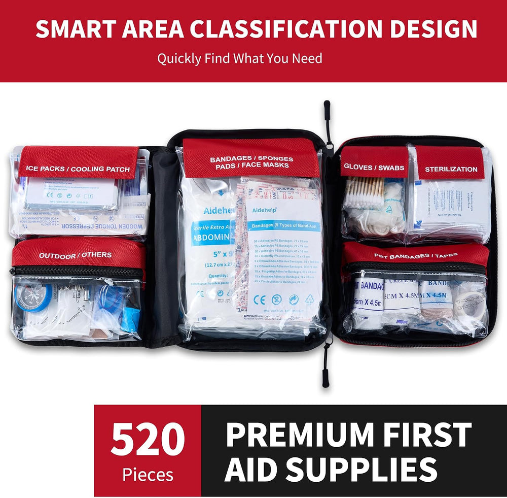 520 Pieces Premium First Aid Kit - Large Emergency Medical Kit for Survival, ...
