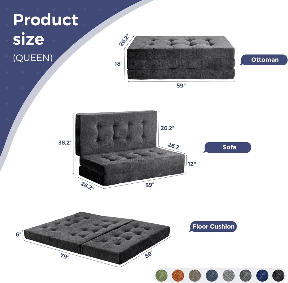 MAXYOYO 6" Folding Sofa Bed for Floor, Tufted Tri-Fold Floor Mattress