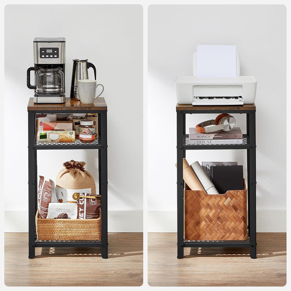 VASAGLE 3-Tier Tall Side Table, Small Telephone End Table Stand with 2 Mesh S...