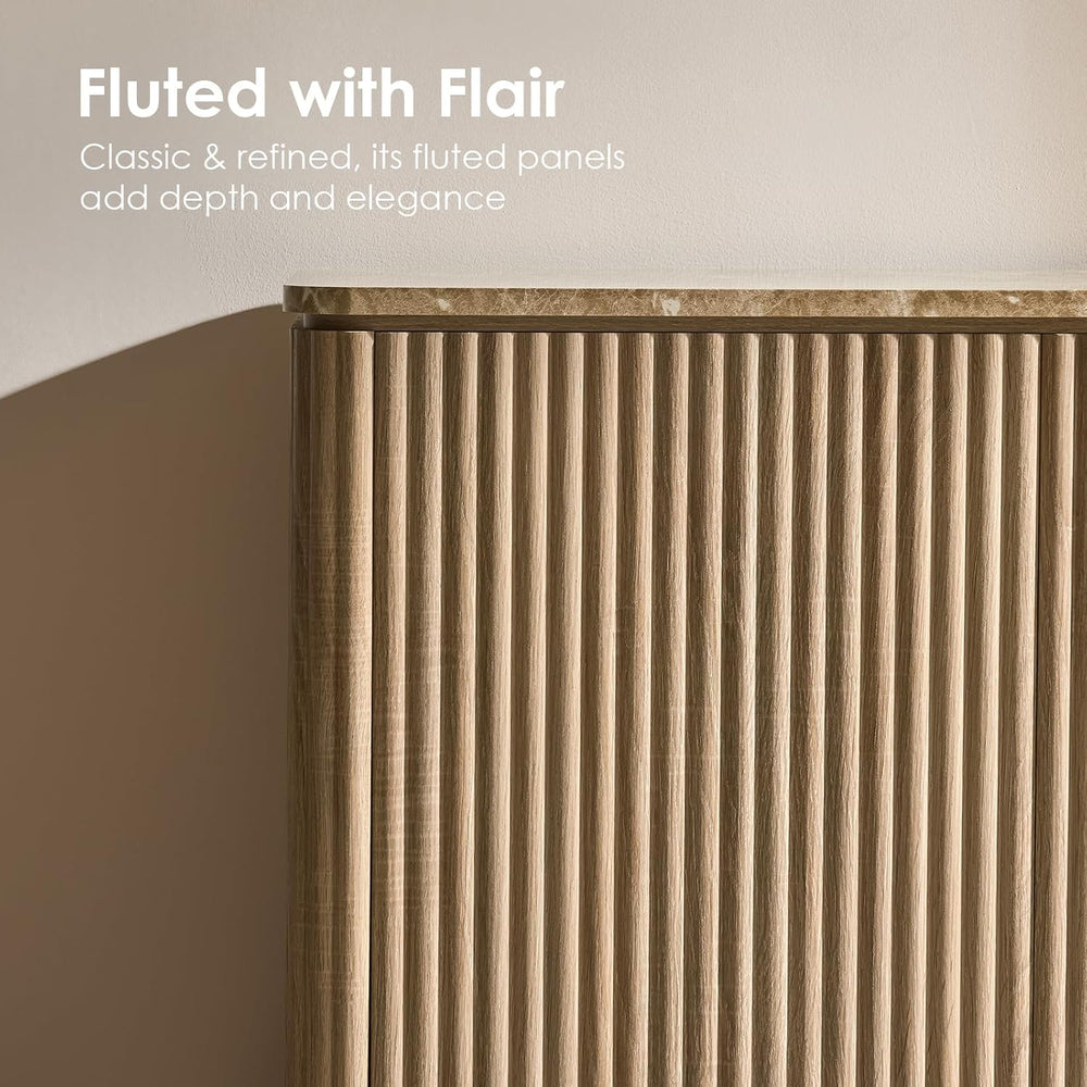 Fluted Nightstands Set 2 with Faux Marble Top, Modern Bedside Table | FSC-Cer...