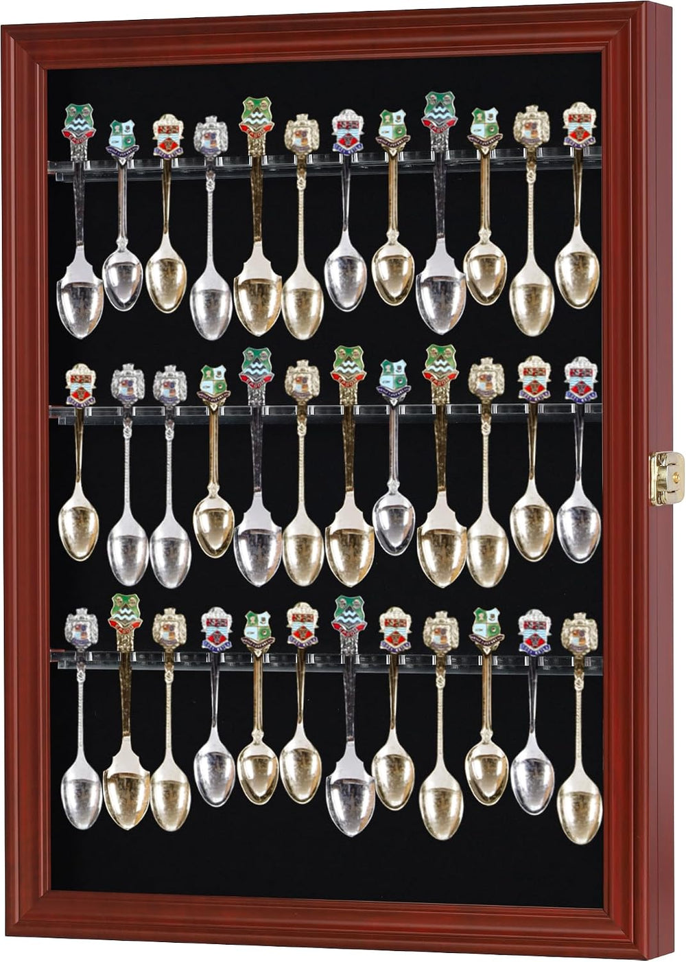 36 Souvenir Tea Spoon Display Case Rack Wall Mountable Cabinet Frame with Loc...