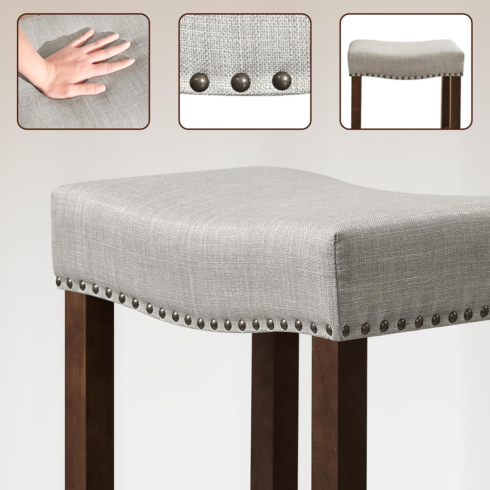 CHUN YI Bar Stools Set of 2, 24 Inch Counter Height Saddle Stools with Nailhe...
