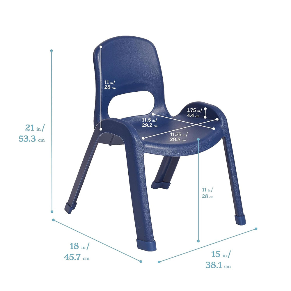 ECR4Kids Plastic Stackable SitRight Chair, 11in, Classroom Furniture, Navy, 4...