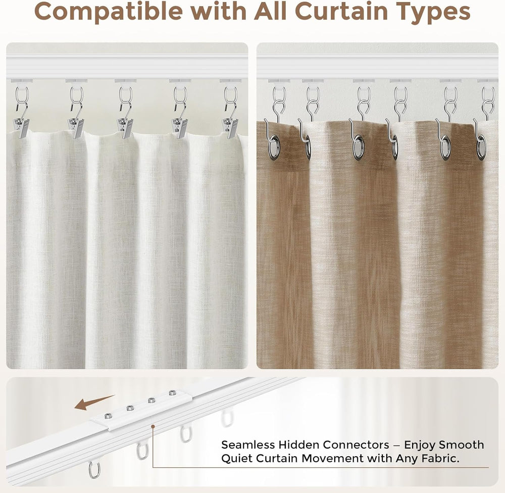 Ceiling Curtain Track White 6-9 ft Heavy Duty Ceiling/Wall Mount Rail
