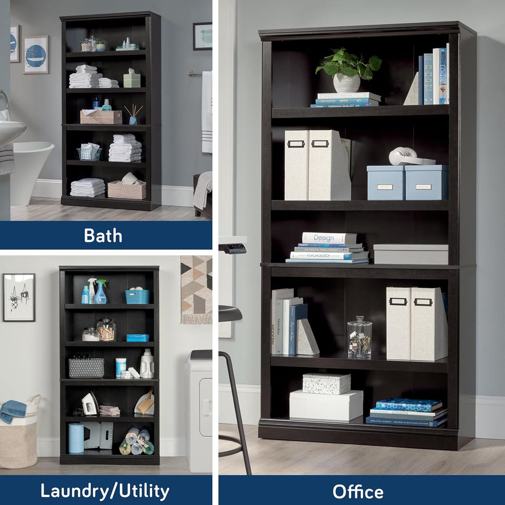 Sauder 5 Tier Book Shelf Wooden Bookcase Multipurpose Bookshelf for Home Offi...