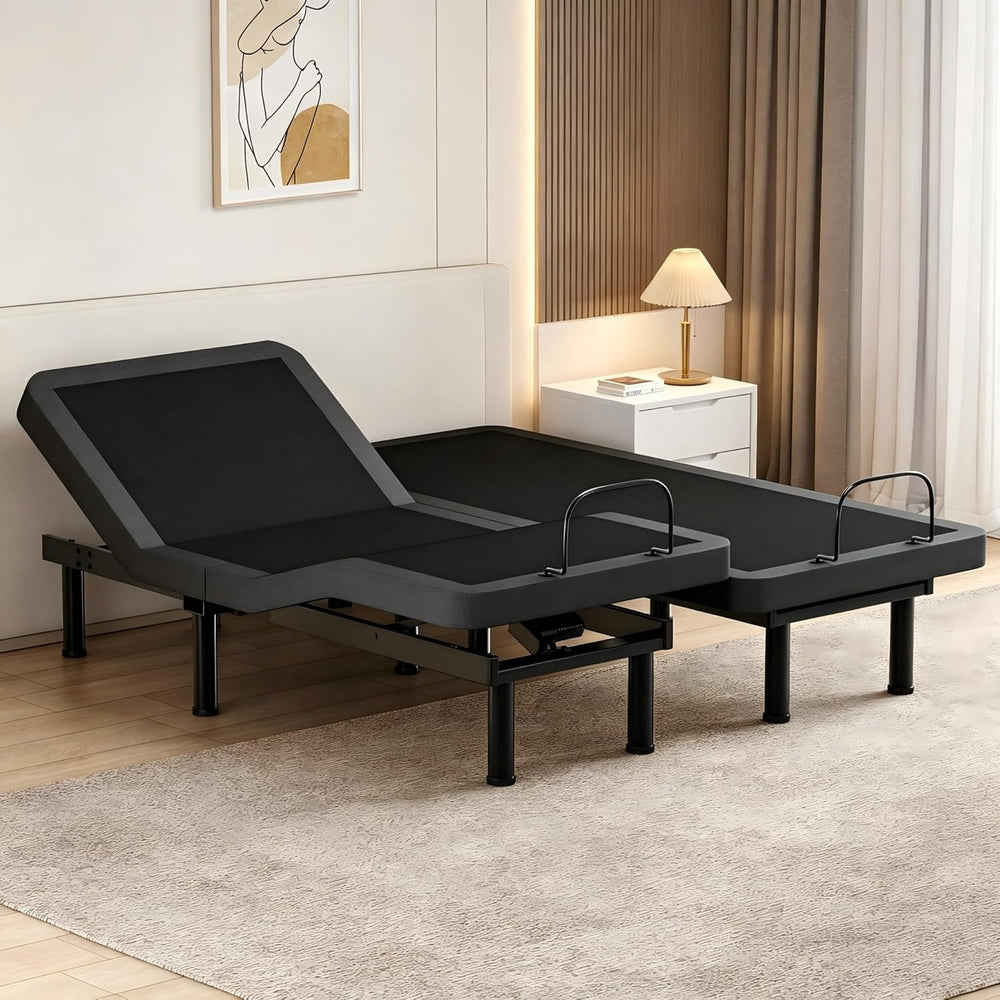 Adjustable Bed Frame Split King, Bed Base with 14 Inch Grey Gel Memory Foam M...