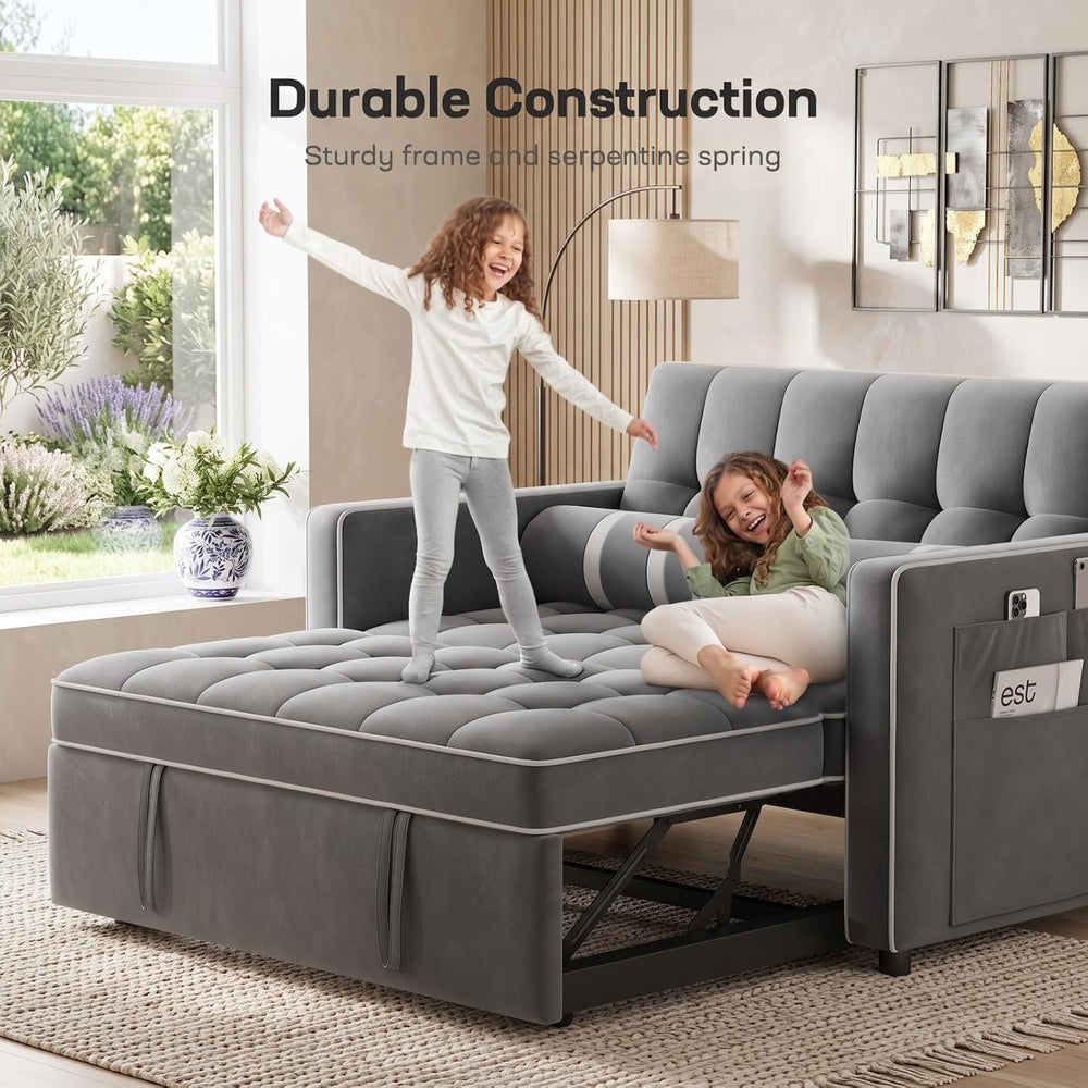 Marsail Futon Sleeper Sofa Bed, Convertible Pull Out Couch, Light Gray