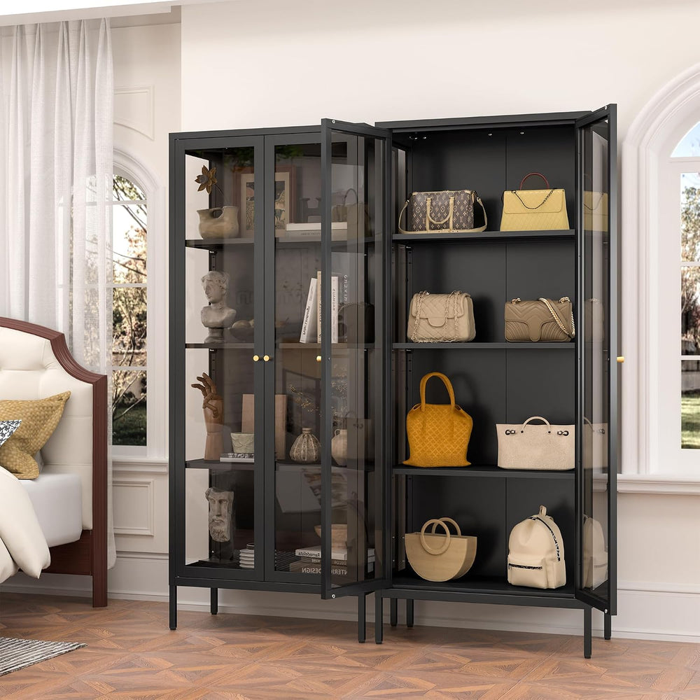 Polup 66" Black Glass Display Cabinet, 3-Side Clear View for Collectibles