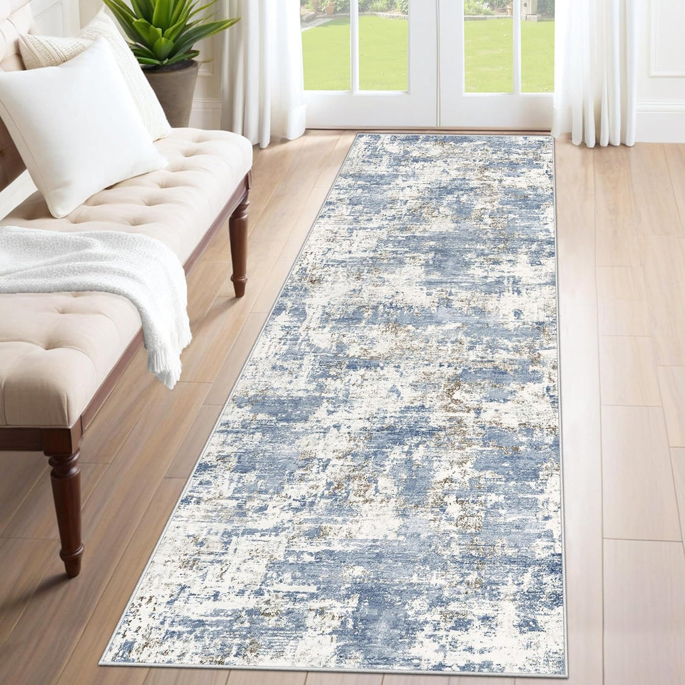 2x8 Runner Rug for Hallway, Washable Modern Abstract Runner Rugs Neutral Soft